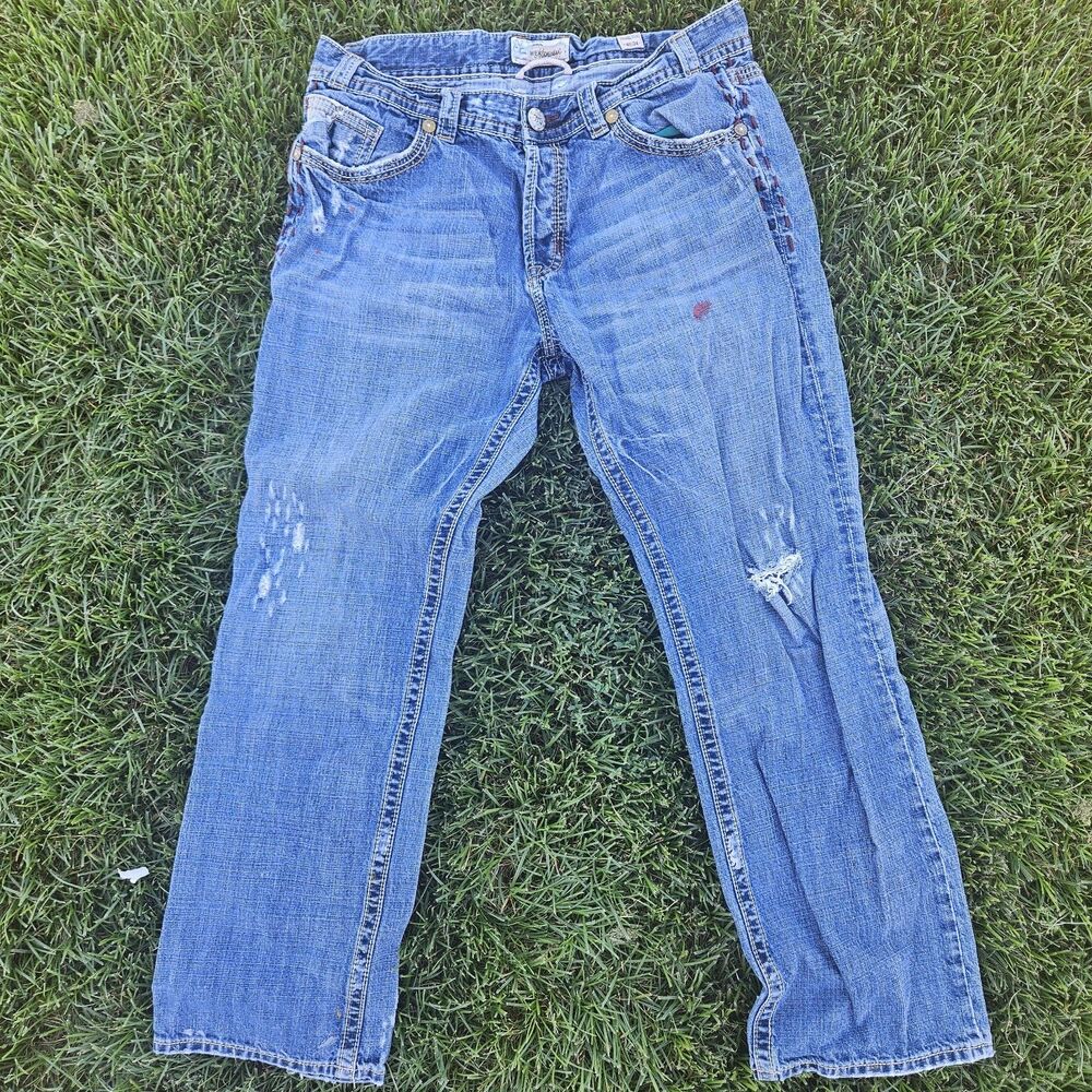 MEK Denim Hamilton Straight Jeans 40x34 Distressed Embellished Y2K Grunge Punk